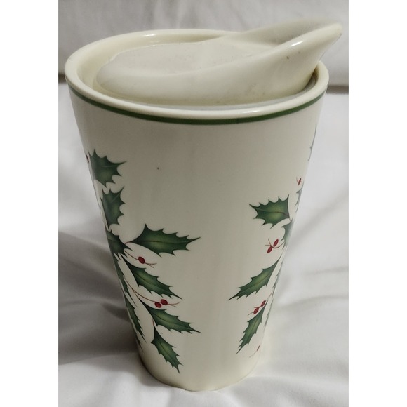 New Out Of Box Lenox Holly Holiday Ceramic Coffe Cup And Lid - Picture 3 of 9